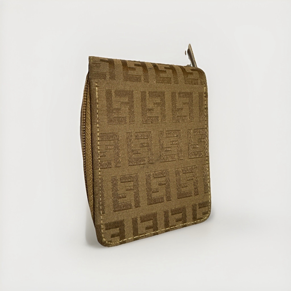 Fendi Zucca Brown Zip-Around Coin Wallet 4"x3" Canvas - Picture 1 of 8